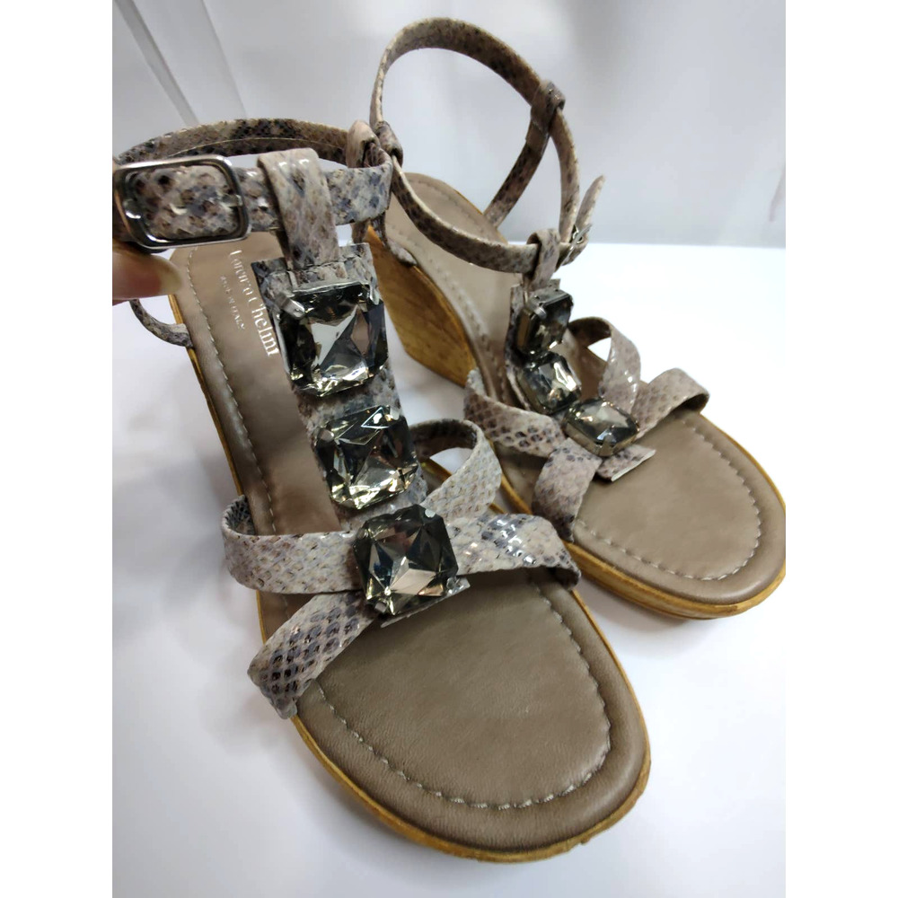Lorenzo Chelini taupe snakeskin strappy wedge sandals size 6